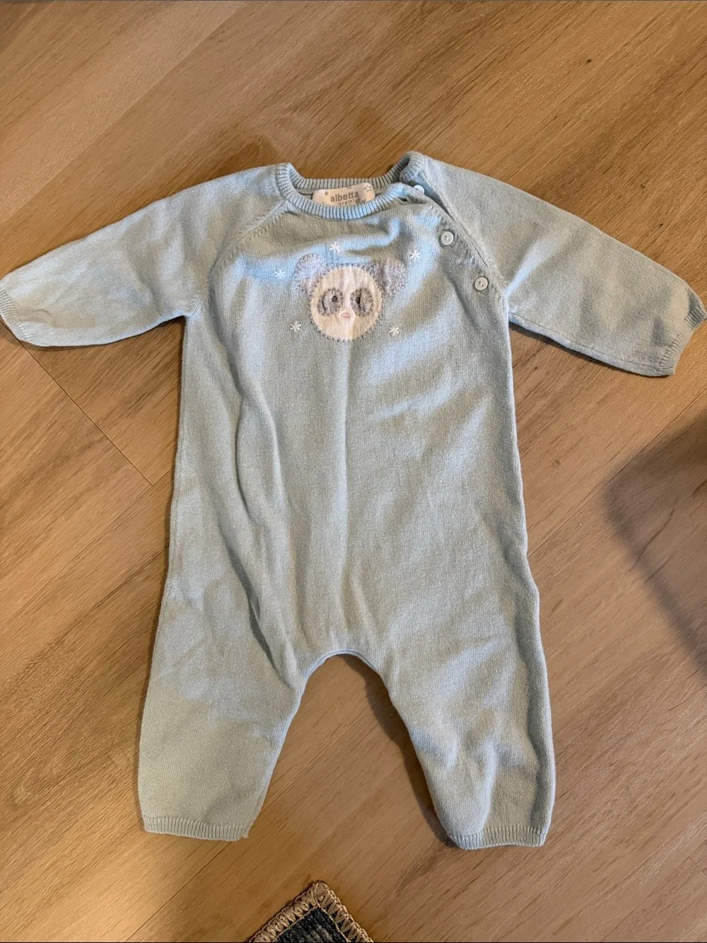Albetta baby premium Light Blue Baby Knit bear One-Piece Romper